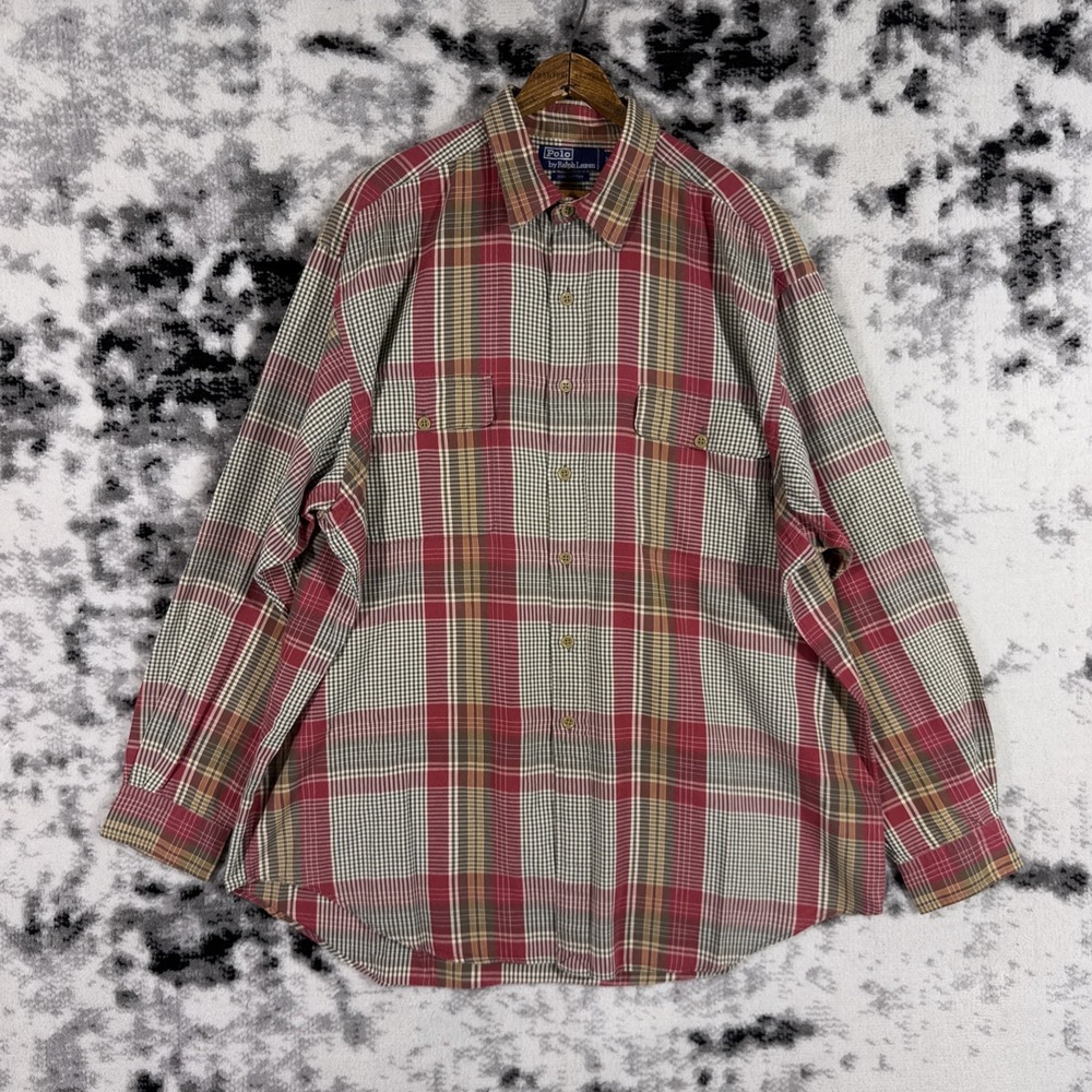 Polo Ralph Lauren Shirt Mens Size Extra Large Double‎ Chest Pocket Preppy Y2K
